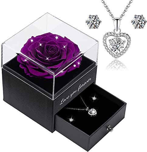 Qinqinxin Muttertagsgeschenk für Mama Ewige Echte Rose Love You Forever Geschenkbox konservierte echte Rose mit Herz für Valentinstag Muttertag Hochzeit Jahrestag Geburtstag Geschenk für Sie