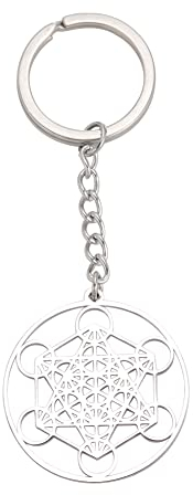 TEAMER Edelstahl Erzengel Metatron Schlüsselanhänger Heilige Geometrie Anhänger Siegel von Erzengel Engel Schmuck für Frauen Mädchen (Metatron Würfel Schlüsselanhänger)