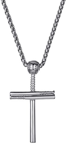GoldChic Sportliche Herren Baseball Anhänger Halskette Edelstahl 3D Baseball Kettenanhänger Charm mit 55cm+5cm Kette Silber Herrenkette