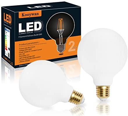 KOOYWAN 8W matt weiß LED G80 E27 Filament Lampe 2500K 2stk