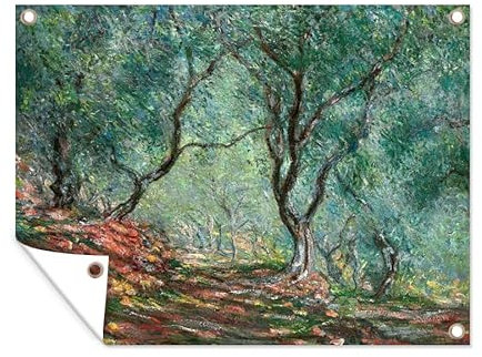 MuchoWow Outdoor-Poster Poster Wanddeko draußen Deko Garten Gartenposter 120x90 cm Olivenbäume im Garten von Moreno - Gemälde von Claude Monet