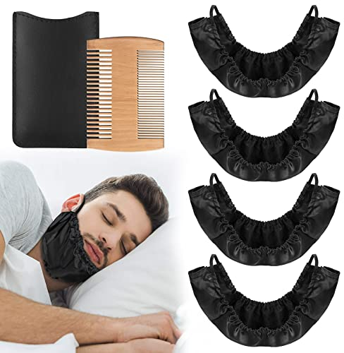Linkidea 4 Stück Bart-Bandana und Gesichts-Bartkamm, XL-Größe, Herren-Bartschutz, Schlafenszeit, Lätzchen, Schürze, Motorhaube (schwarz)