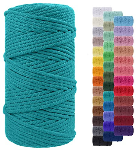 LEREATI Corde Macramé 5mm x 100m, Fil Macramé Corde Coton Naturelle, Grosse Ficelle Cordelette 5mm Cordon Macramé pour Macrame Mural, Porte Plante, Bricolage, Décoration Boho (Paon Bleu)