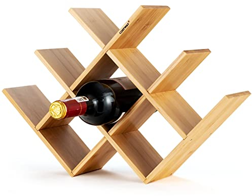 GOPLUS Casier à Bouteille en Forme de W en Bambou, Étagère à Vin 8 Bouteilles, Style Moderne et Minimaliste, pour Bar, Restaurant, Cuisine, 44 x 10 x 30 cm