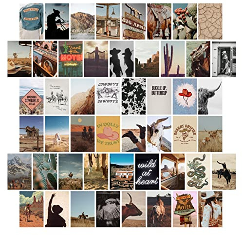 TwoDays Western-Dekor, Wand-Collage-Set, Raumdekoration, Cowboy-Dekor, Drucke für Mädchen, Schlafzimmer, Zuhause, Vintage-Cowgirl-Poster (50 Stück, 10,2 x 15,2 cm)