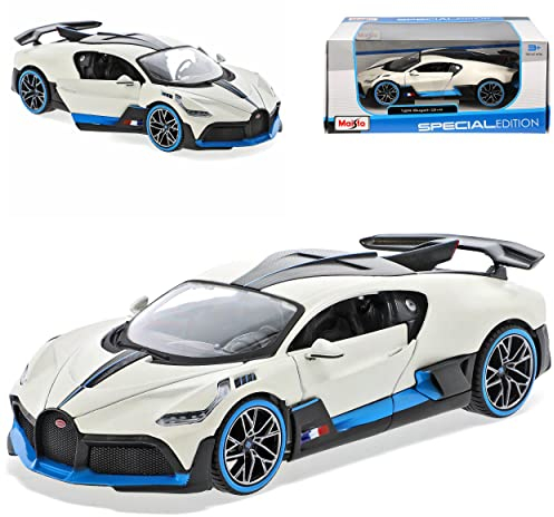 alles-meine.de GmbH Bugatti Chiron Divo Coupe Weiss mit Karbon Grau Version 2018-2021 1/24 Modell Auto mit individiuellem Wunschkennzeichen