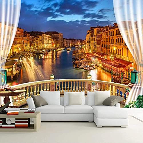 Fototapete 3D Balkon Nachtansicht Der Stadt Venedig Tapete Wohnzimmer Schlafzimmer Büro Korridor Dekoration Wandbilder Moderne Wanddekoration – Wandposter Abziehen Und Aufkleben Wandk 140(B)x70(H) cm
