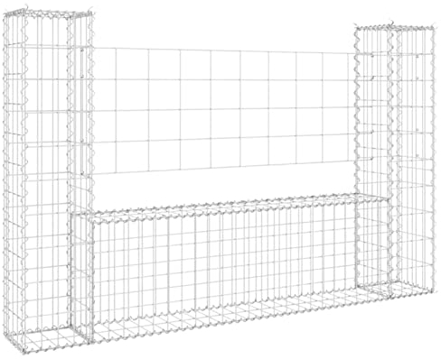 Chusui Gabionenkorb U-Form mit 2 Säulen, Gabionen Zaun, Steinkorb Gabione, Gabionenwand, Gabionen Pflanzkübel, Gabionen-hochbeet, Eisen 140x20x100 cm