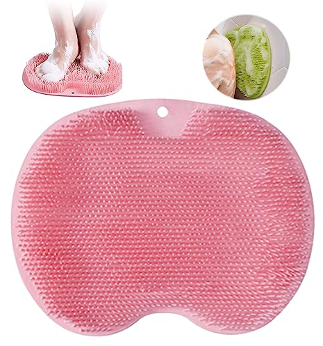 Capgoost Fußbürste für die Dusche, Rutschfestes Silikon Massagepad, Fusswäscher, Wäscher Massagegerät Dusche mit Rutschfesten Saugnäpfen, Duschfußreiniger Peeling, Reinigt, Massiert Ihre Rücken (Rot)