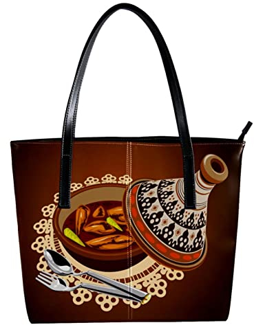 Sambal Poulet Tajine Served with Olives Pot Tote Bag Sac à bandoulière léger décontracté Sac d'école Sac à main Sac à main, multicolore