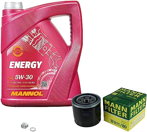 EISENFELS Filter Set Inspektionspaket erstellt mit 5 L Motoröl MANNOL Energy 5W-30, MANN-FILTER Ölfilter, Verschlussschraube