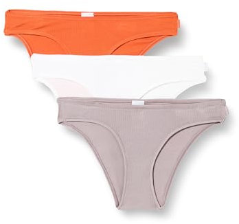 Calvin Klein Pack de 3 Braguitas Tipo Bikini para Mujer Bikini Form de Canalé, Multicolor (Orange Rust/Grey Sand/White), S