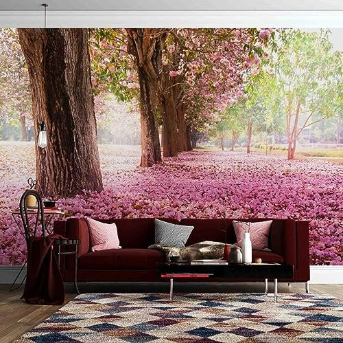 Décoration Murale Peintures murales de papier peint floral de fleur de cerisier rose 3D, 308 * 220cm Tableaux Muraux Photo Décoration Murale Salon Chambre