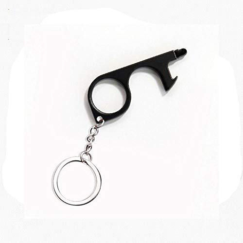 Black EDC Door Opener with Keychain Contactless Open Tool No Touch Key Safety Tool for Touchscreen Outdoor Public Door Handle