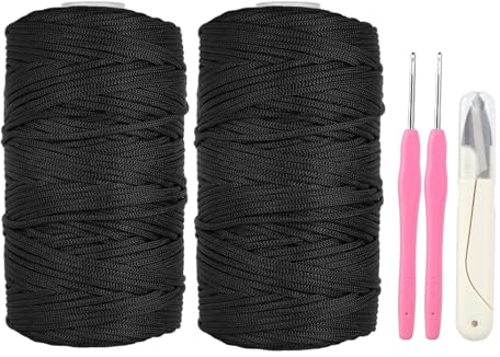 XIEJ 2 Stück Makramee Garn 2mm, Nylonschnur Makramee Garn Set, Premium Polyester Macrame Cord Polypropylene Yarn, Makramee-Kordel für DIY Handwerk, Strickwaren (Schwarz)