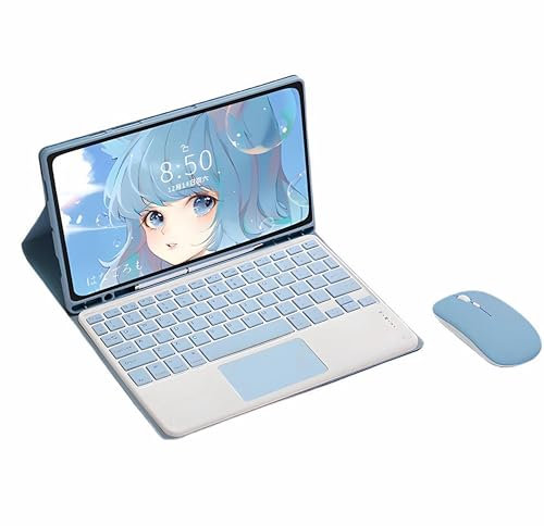 CLALOC Funda con Teclado y ratón para Samsung Galaxy Tab S9 FE+ Plus SM-X610/X616 12.4inch,Funda Blanda Inteligente Desmontable con Bluetooth Keyboard Cover con Soporte para lápiz,Azul