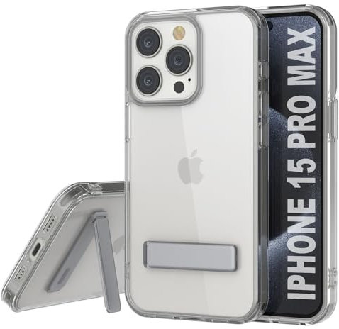 Punkcase Schutzhülle für iPhone 15 Pro Max (17 cm / 6,7 Zoll) (2023), transparent, leicht und schützend, Hartschale mit weichem TPU-Frane + integriertem Ständer, transparent