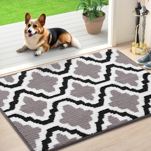 Homaxy Door Mats Indoor, Non-slip Soft Machine Washable Doormats, Dirt Trapper Mat Entrance Rug, Super Absorbent Floor Mats for Front Back Door, Entryway, Pets and Dogs (50 x 80 cm, Grey-white)