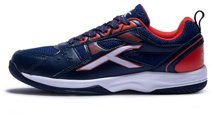 Hundred Raze Non-Marking Professional Badminton Shoes for Men (Navy Orange Red, Size: UK 8 US 9 EU 42) Material Upper: Polyester, Sole: Rubber Suitable for Indoor Tennis Squash Table Tennis