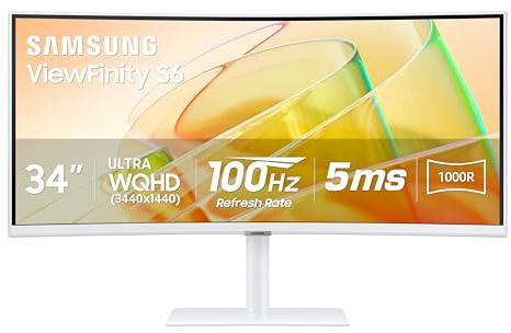Samsung 34” ViewFinity (S65TC) Series Ultra-WQHD 1000R Curved Computer Monitor, HDR10, 100Hz, AMD FreeSync, Thunderbolt 4, Height Adjustable Stand, Built-in Speakers, Eye Care, LS34C650TANXGO, 2024