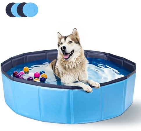 Nobleza Hundepool für Große & Kleine Hunde, Faltbarer Hunde Planschbecken, Stabile Hundebadewanne, Swimmingpool für Katzen, 160 * 30cm, L, Blau