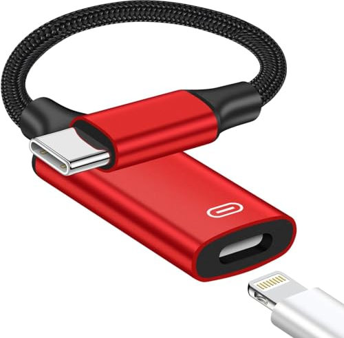 NCGGY USB C to Lighting Headphone Audio Adapter,Type C to Lighting Headphone,Audio,Charging & Data Transfer Converter Compatible with i-Phone 16/16 Pro/15/15 Plus,i-Pad Air/Pro,Mac-Book Pro-red