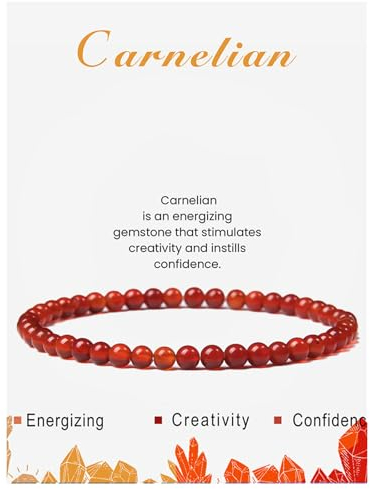 LOCCY Echtes Naturstein Armband für Damen, 4mm Perlenarmband Yoga Armband für Muttertag Geburtstag Valentinstag Geschenke für Mama Tochter Oma Enkelin Schwester (Karneol)
