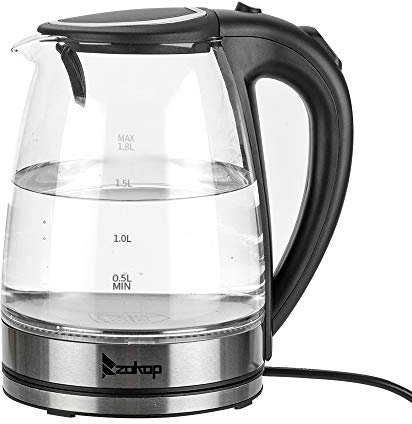 1.8L Electric Glass Kettle, 2000W Electric Hot Water Boiler with Blue LED for Home Camping, UK Plug