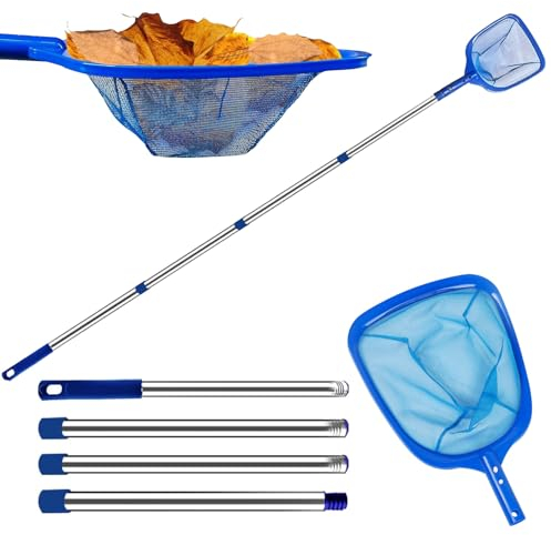 Red de Limpieza de Piscinas con 4 Postes telescópicos, Red de Limpieza de Piscinas, Longitud Ajustable, Kit de Limpieza de Piscinas, Limpia spas, estanques, Hojas de escondite y escombros