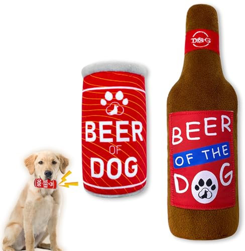 Duuclume Lot de 2 jouets couineurs en peluche pour chien, jouets amusants à mâcher en forme de bouteille de vin, bouteille d'eau interactive, cadeau d'anniversaire pour chiens de petite, moyenne et