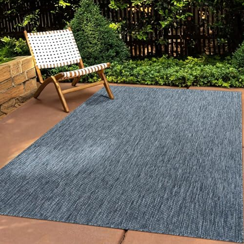 In & Outdoor Teppich Wetterfest Wohnzimmer Balkon Küchenteppich Terrassenteppich Flachgewebe Sisaloptik Meliert Einfarbig blau 160x220 cm