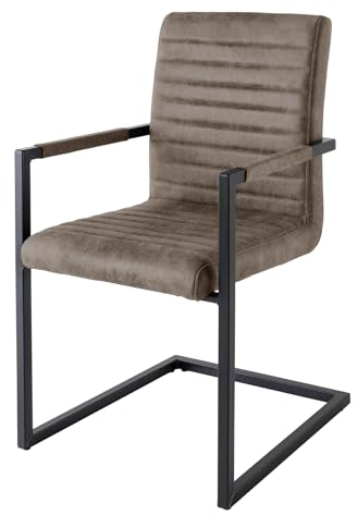 Riess Ambiente Moderner Freischwinger Stuhl LOFT Taupe grau mit Armlehne Eisengestell schwarz Esszimmerstuhl Küchenstuhl Stuhl