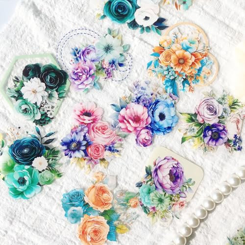 Scrapbooking Zubehör Blumen Stickers 120pcs Deko Aesthetic Sticker Set Scrapbook Stickers Junk Journal Aufkleber für DIY Fotoalbum Journaling Zubehör Notebook, Laptop, Calendar(Flower Dream