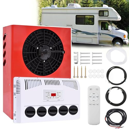 SNBGRYE Climatiseur Split RV 12V/24V, Climatiseur De Stationnement pour Grands Camions, 5 Sorties d'air à 360 °, pour Remorques, Camping-Cars, Camions, Caravanes, Camping-Cars, Faible Bruit,24V