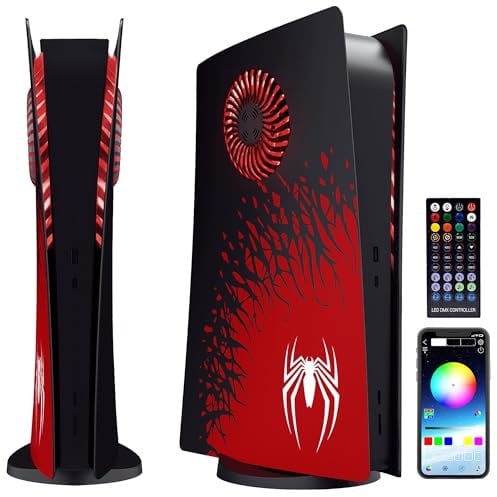 Faceplate for PS5 Side Shell Plates PlayStation 5 Digital Edition Console Replacement Accessory Case Cover Black Plate Anti-Scratch Dust Cover Skin Protector Spider with LEDs Digital Edition