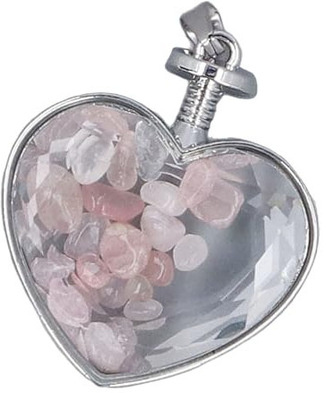 Herzförmige Glasflasche, Wunschflasche, Dekorative Transparente Tischdekoration mit Kies für Party, Hochzeit (Rosenquarz)