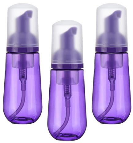 sourcing map 3pcs Soap Foam Bottle, Empty Travel Foaming Containers, Mousse Mini Soap Dispensers for Cleanser, Dispenser Lash Shampoo 60ml, 2oz, Clear Purple