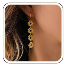 Inateannal Orecchini Boho Con Fiori A Margherita Orecchini Lunghi Con Fiori A Margherita Orecchini A Goccia Con Fiori Smaltati Gialli Orecchini A Gancio Con Girasoli Orecchini A Pendente