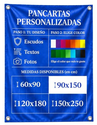 ZPUBLI+ - Bandera/Pancarta personalizada con imagen y texto. Bandera resistente a la intemperie, para decorar, eventos y fiestas. Tamaño: 90X150, Color: Azul