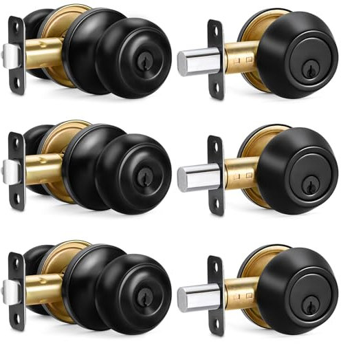 3 Sets All Keyed Same Entry Door Knob and Single Cylinder Deadbolt Combo Set
