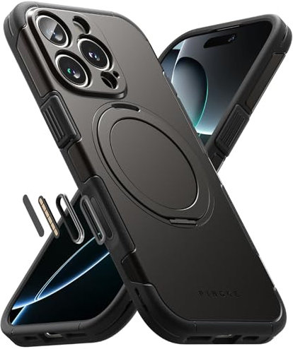 Ringke Alles Designed for iPhone 16 Pro Case [Camera Control Capture Button Covered] Shockproof Protective Cover with 360° Spin Rotatable Magnetic Ring Stand Compatible with MagSafe - Gunmetal