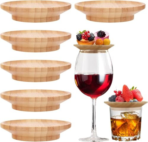 HWSWSH 10 Stk Weinglas Topper Hölzerner,12x Glasmarkierer Silikon, Weinglasabdeckungen Charcuterie Teller, Weinglas Charcuterie Brett Topper, Weinglas Aufsatz Vorspeisenteller für Desserts/Restaurants