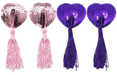 TPZORJX 2 paires Cache Tétons Auto-Adhésif,Couverture De Mamelon,Cache Teton Reutilisable,Cache Tetons Femme Sexy,Cache-Tétons Auto-Adhésif en Silicone en Forme De Cœur,avec Glands,cache tetons