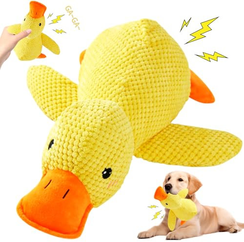 2025 Anti-Stress-Hundespielzeug, Anti-Stress-Enten-Hundespielzeug, gelbes Quietschspielzeug, langlebiges Plüschspielzeug 25 × 22 cm, geeignet für mittelgroße/kleine Hunde