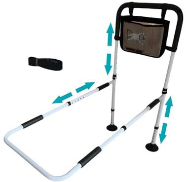 LMLJINTL Barandilla Cama Adulto | Barrera Cama Adultos - Barandillas de Cama para Adultos Mayores con Base Extensible 78-88cm, Altura Ajustable 60.5-95cm, Bolsa de Almacenamiento