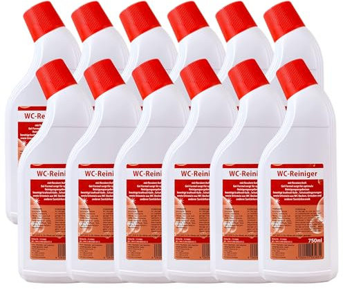 WC-Reiniger [2 × 750 ml] oder [12 × 750 ml] mit blumigem Duft; Reinigungsgel gegen Kalk- und Schmutzablagerungen, gegen Urinstein, in Bad, Urinal, Toiletten und anderer Sanitärkeramik (12)