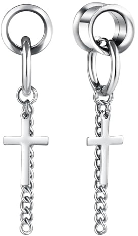 Hoisy Flesh Tunnel with Cross Pendant Double Flared Tunnel 1 Pair Expander Piercing Jewellery for Men and Women 6 mm - 20 mm, 20mm (3/4), Metal, No gemstone