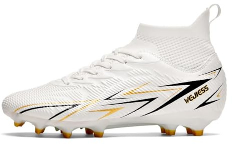 Botas de Fútbol Tobillo Alto - AG Tacos para Césped Artificial, Cuello de Calcetín Transpirable, (Negro/Blanco/Degradado Rosa)