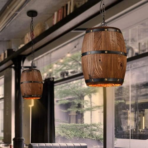UESUENYENS Vintage Weinfass-Kronleuchter - Holz & Eisen Retro-Leuchten, höhenverstellbare Kette (10-90cm), UL-zertifiziert, für Küche/Bad/Bar/Café (Braun)