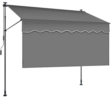 Versenkbare Terrassenmarkise mit manueller Kurbel, höhenverstellbar, Sonnenschutz, Überdachung für Balkon/Hof, grau, 3 m, Outdoor-Sichtschutzvorhang, Deck-Markise